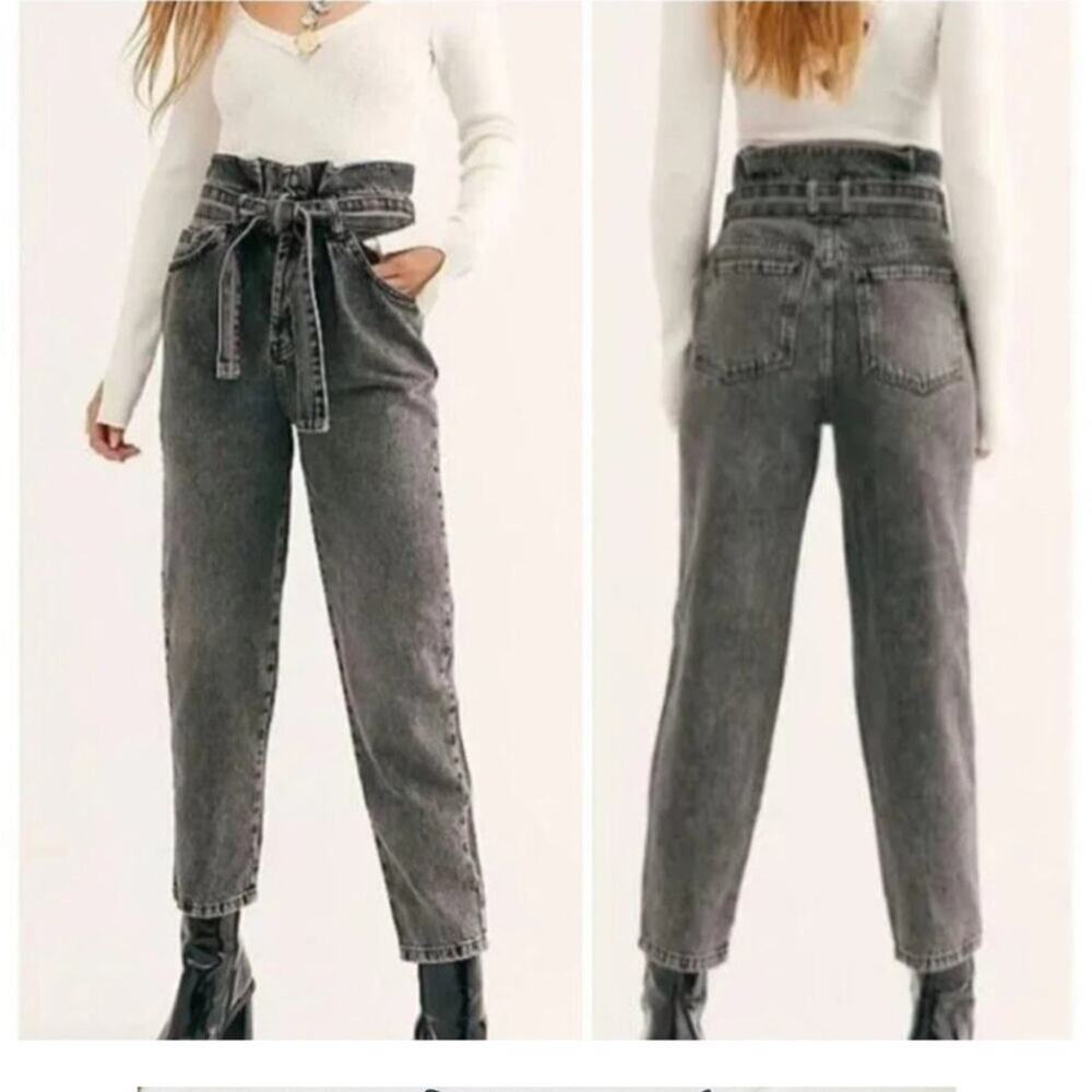 Free people we the free black paper bag waist jeans